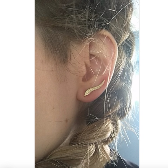 Gold Leaf Climber Ear Cuff Minimalist Earrings - Picture 4 of 7